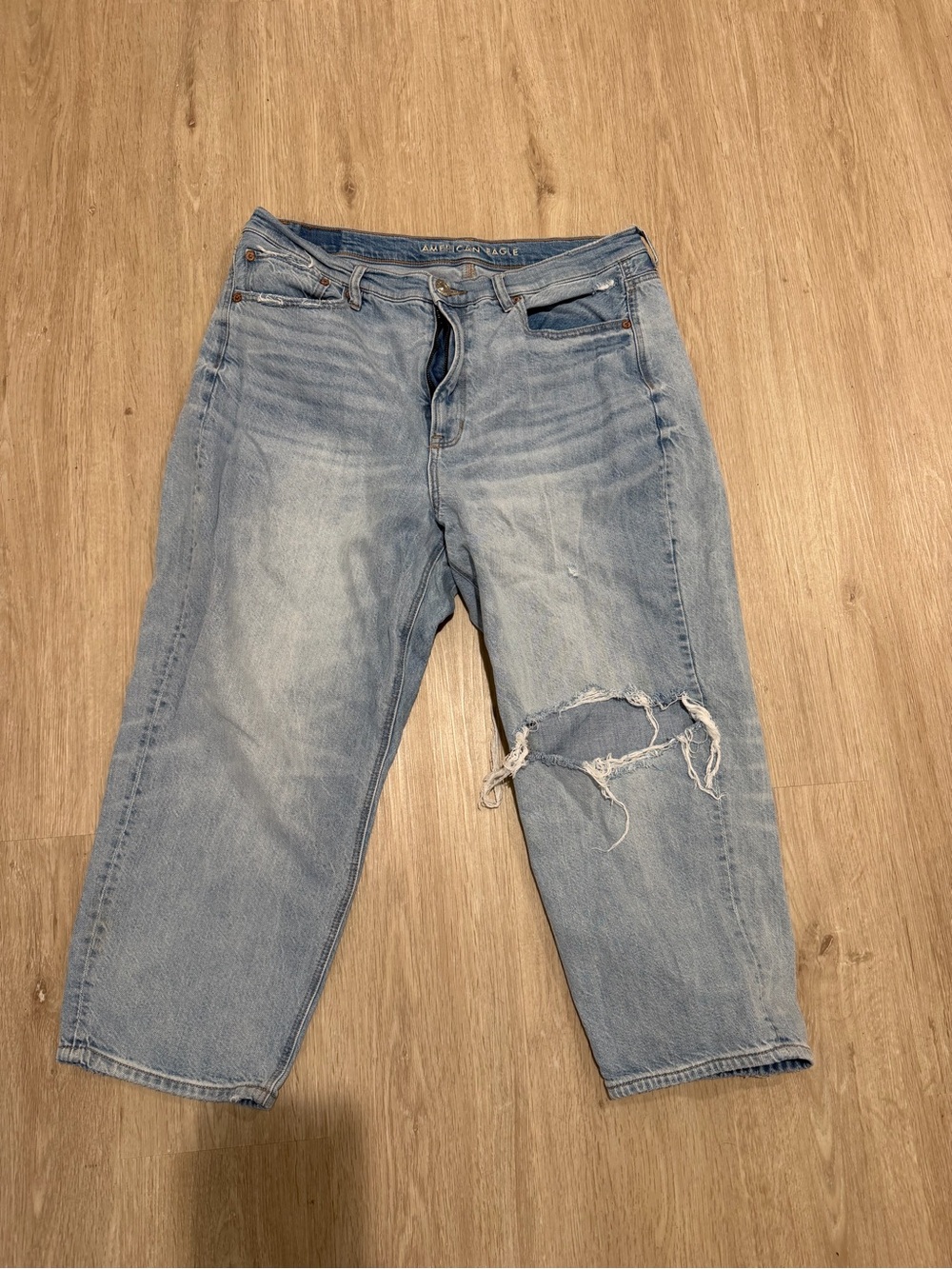 Light Blue Distressed Women's Jeans Wide Legged